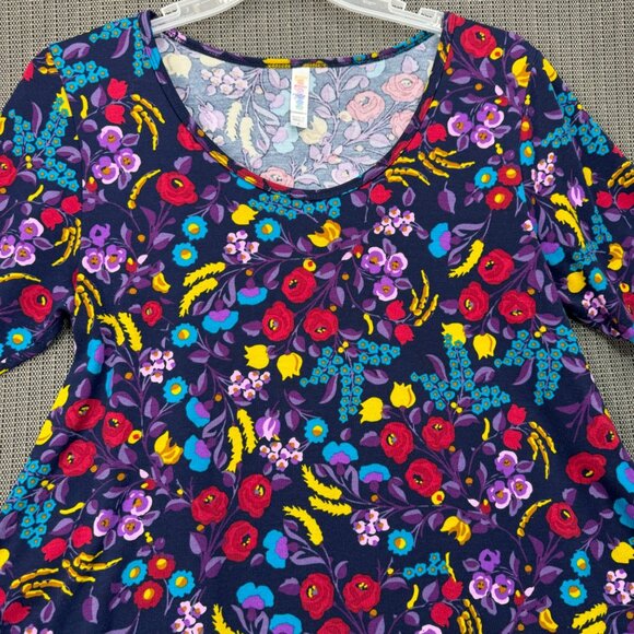 LuLaRoe Floral A-Line Womens Size L Top Short Sleeve Blue Multicolor - Picture 3 of 7